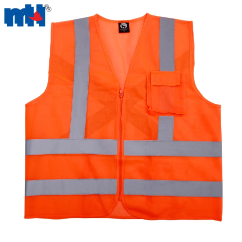Zipper Front 1-pocket Reflective Safety Vest - Orange